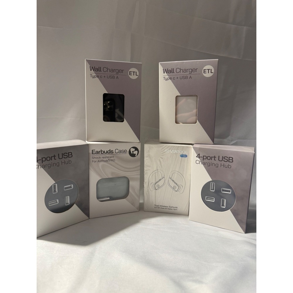 Lot 6 Tech Accessories USB Charging Hubs Wall Chargers Earbuds AirPods Case